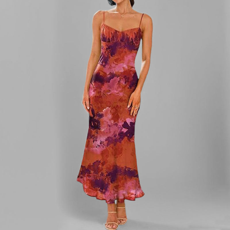 Damen Elegantes Maxikleid mit feinen Trägern und verspieltem Farbverlauf Drune