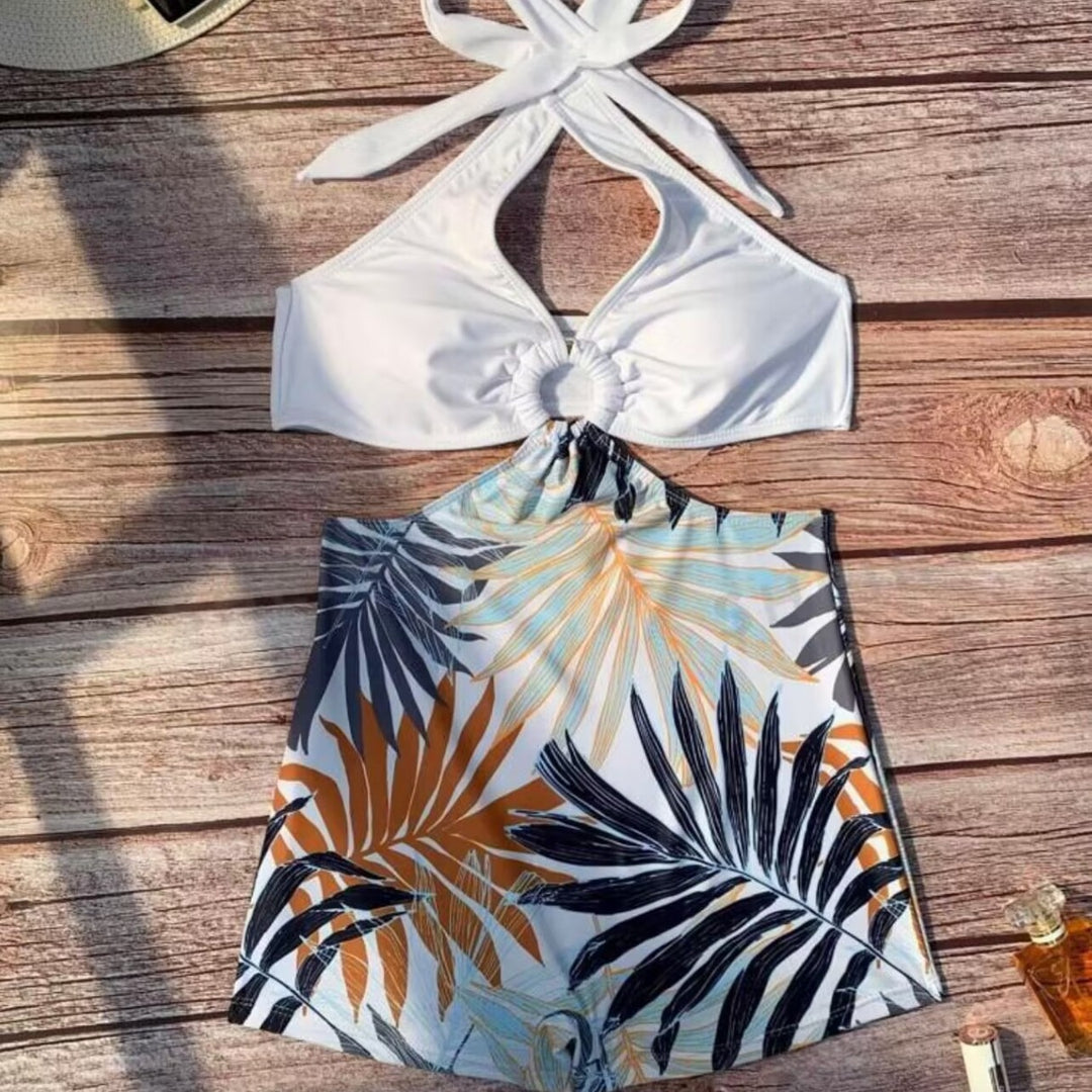 Damen Bikiniset mit hoch geschnittenem Hosenrock und elegantem Knoten Drune