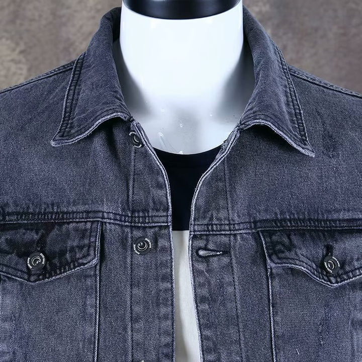 Herren Modische Denimjacke mit zwei Brusttaschen Drune