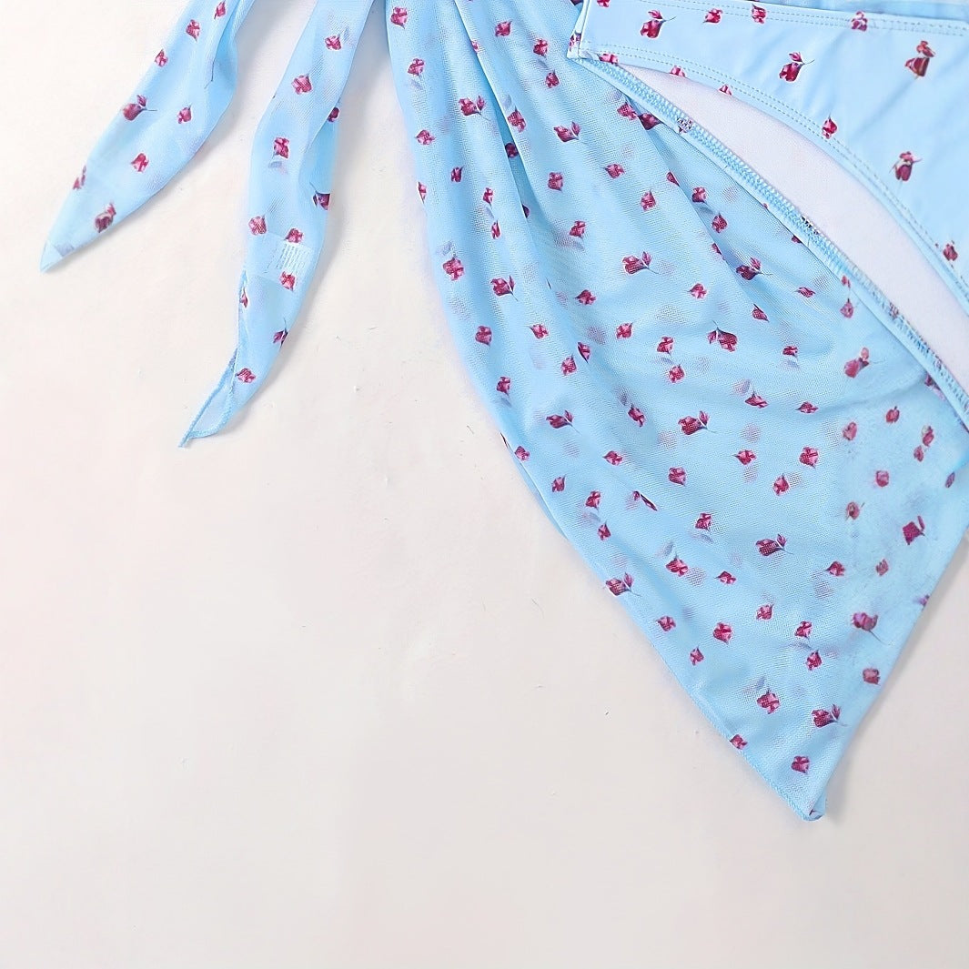 Damen Triangel-Bikini mit floralem Wickelrock Drune