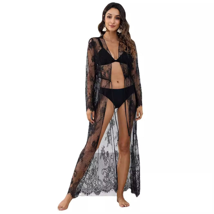 Damen transparentes Häkel-Kleid mit floralem Design Drune