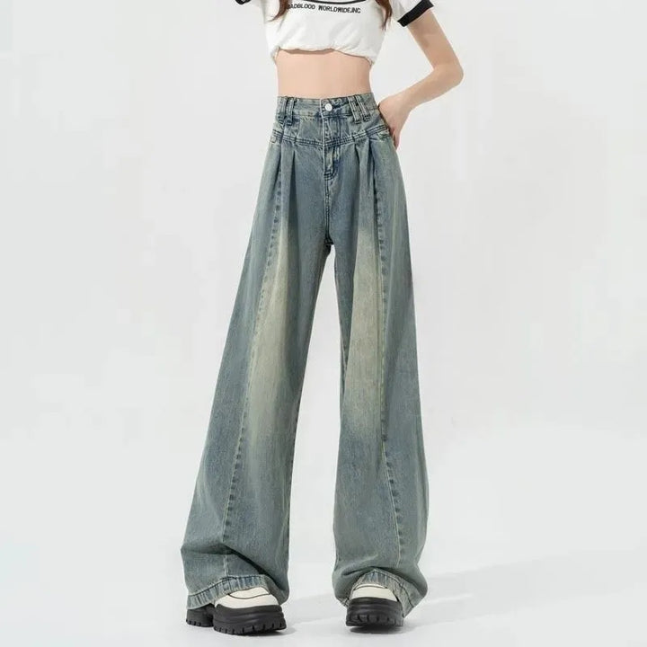 Damen Hochtaillierte Weite Jeans mit Falten Drune