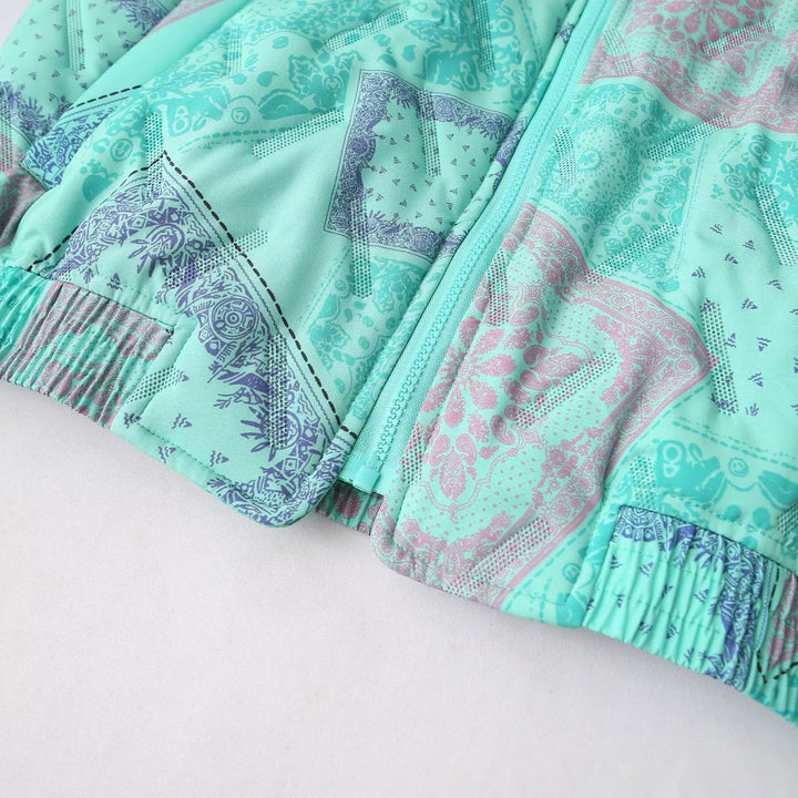 Damen nan gesteppte Bomberjacke mit Patchwork-Paisley, Stehkragen und elastischem Saum Drune