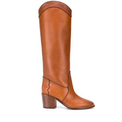 Damen Hochwertige Leder Knielange Westernstiefel Drune