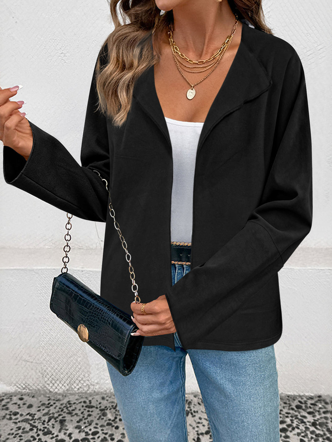 Damen Leichter Oversize-Mantelblazer mit offenem Schnitt und weiten Ärmeln Drune