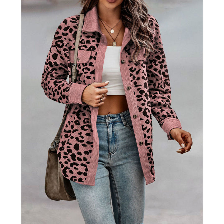 Damen tierisches Print-Langarm-Hemdjacke mit aufgesetzten Taschen Drune