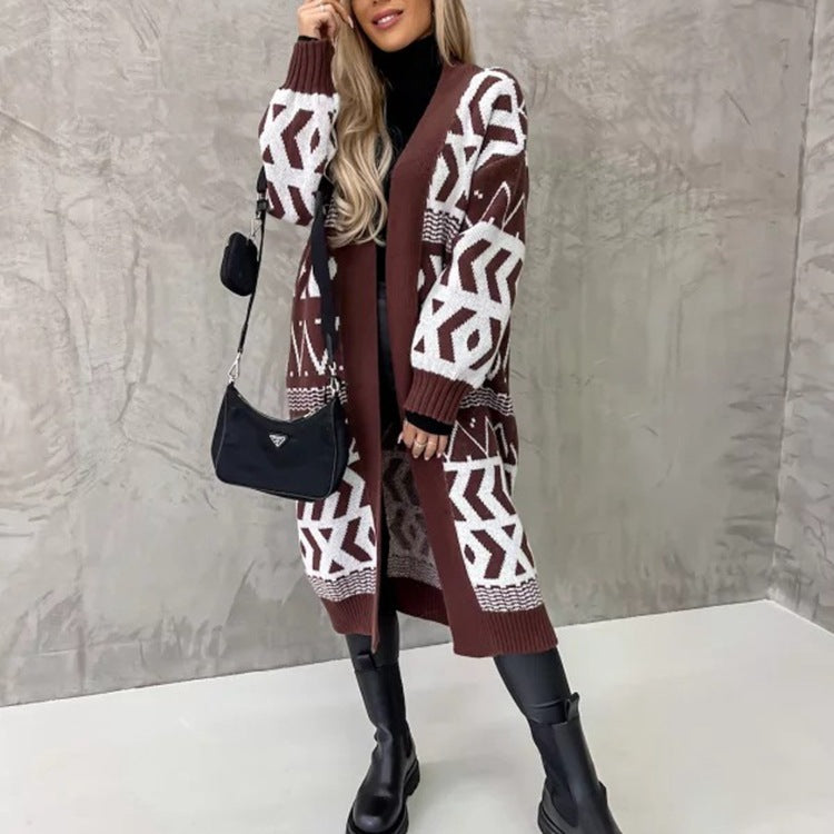 Damen Grobstrickcardigan mit geometrischem Muster und oversized Passform Drune