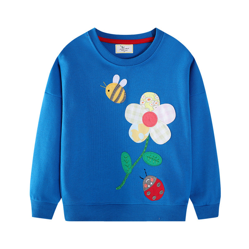 Damen Sweatshirt mit fröhlichem Blumen- und Insektenmotiv Drune