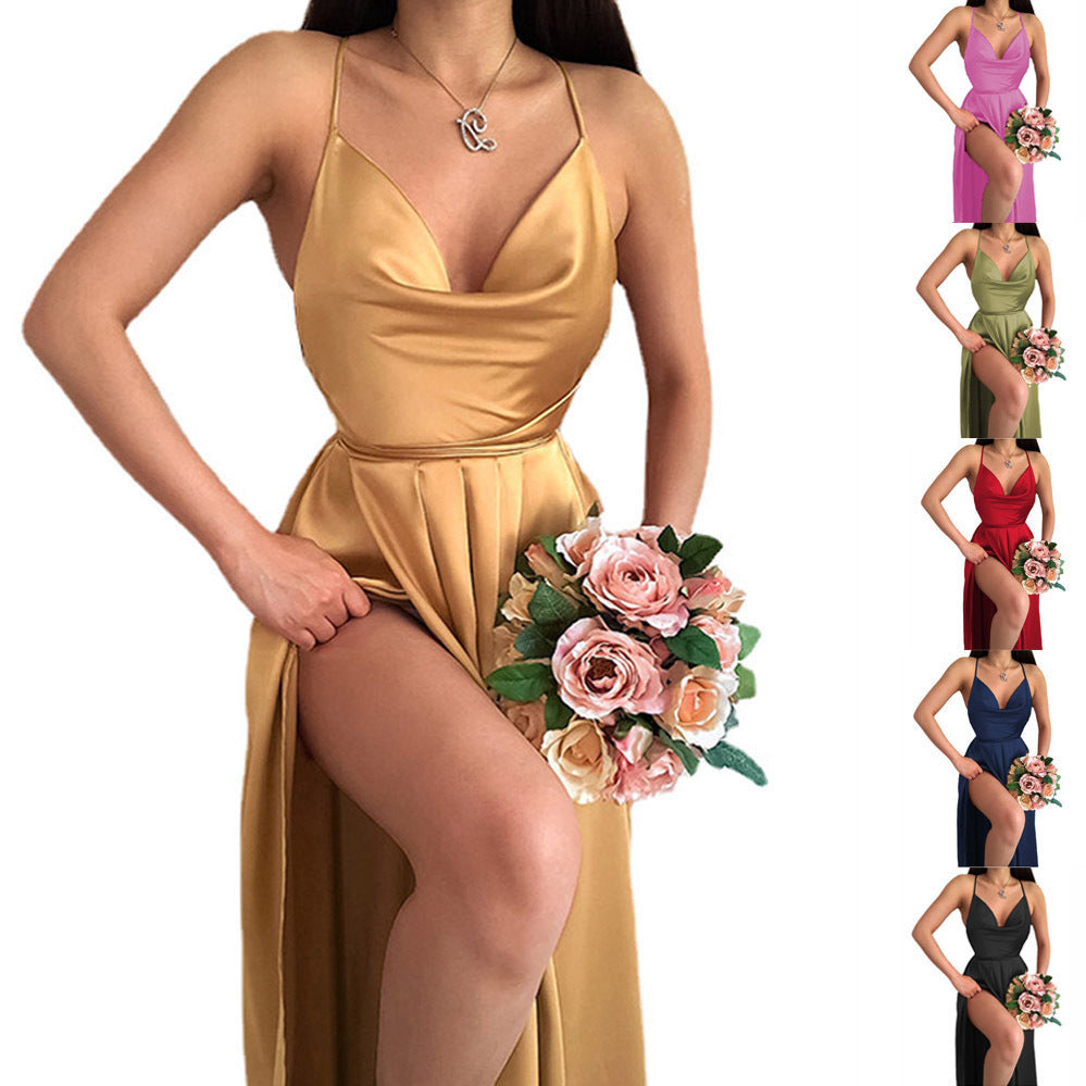 Damen Elegantes Spaghettiträger-Wickelkleid mit hohem Schlitz Drune