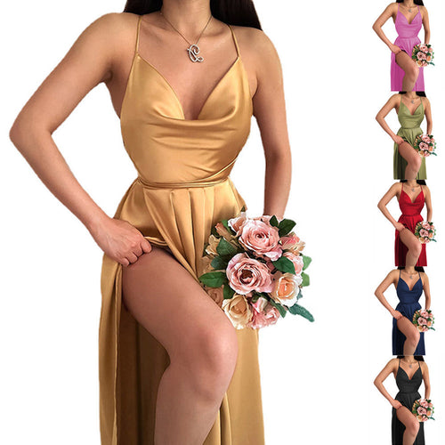 Damen Elegantes Spaghettiträger-Wickelkleid mit hohem Schlitz Drune