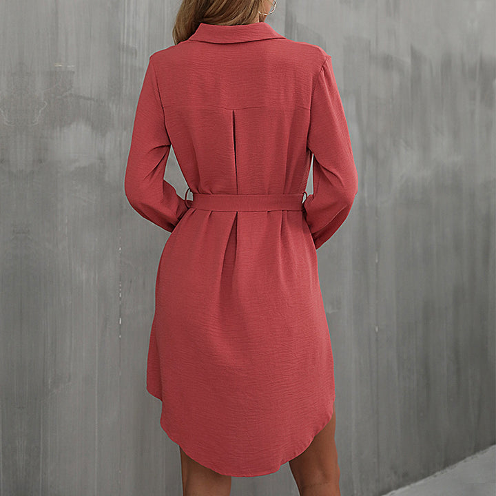Damen Lockeres Hemdblusen-Minikleid mit Taillengürtel und aufgesetzten Brusttaschen Drune