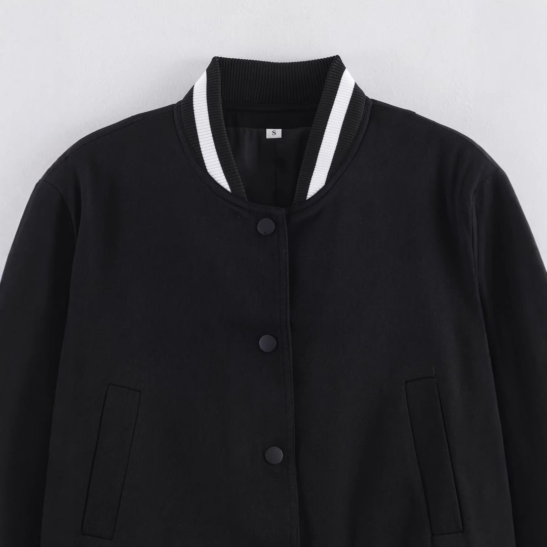 Damen Cropped-Boxy-Bomberjacke mit Rippbündchen und Druckknopfleiste Drune