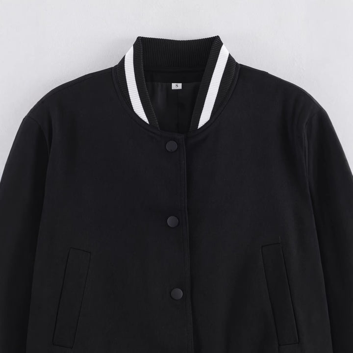Damen Cropped-Boxy-Bomberjacke mit Rippbündchen und Druckknopfleiste Drune