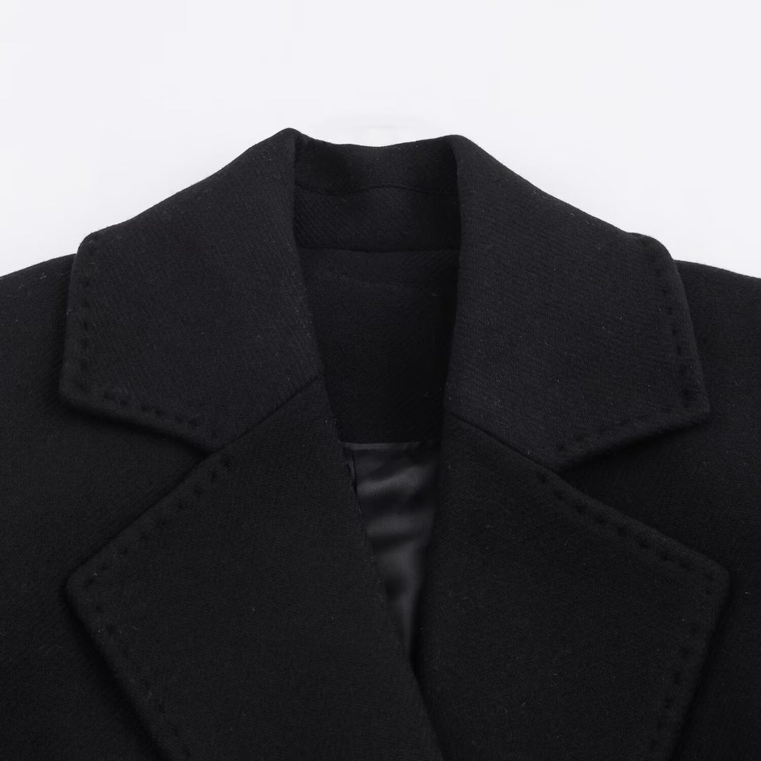Damen Longline-Mantel mit breitem Revers und Bindegürtel Drune