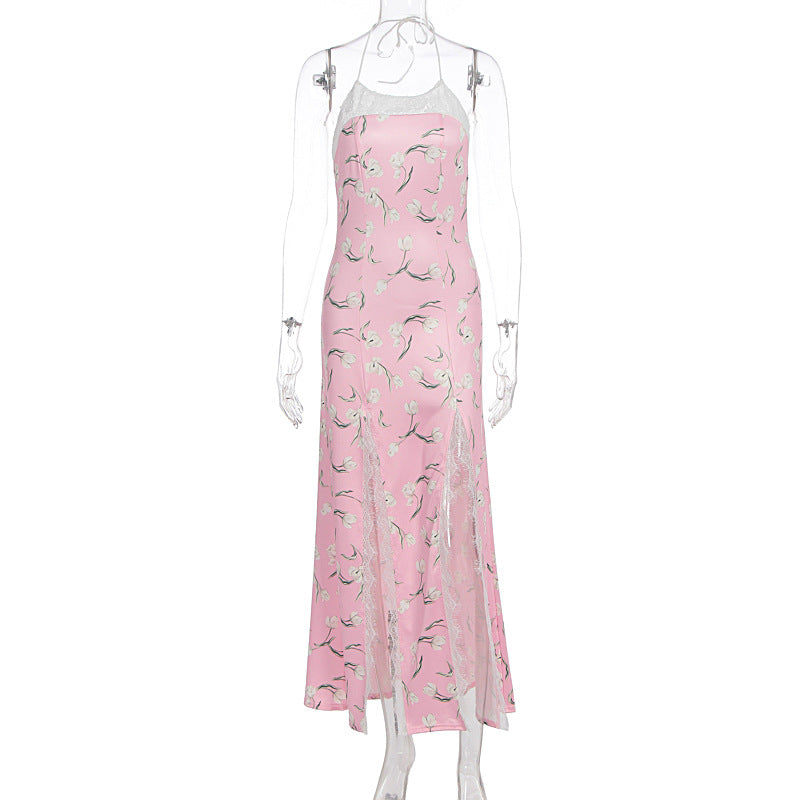 Damen Maxikleid mit floralem Muster und transparenten Einsätzen Drune