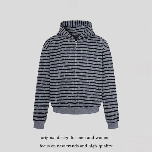 Damen Legere Kapuzen-Zipjacke im Streifenjacquard mit Sternchenstruktur Drune