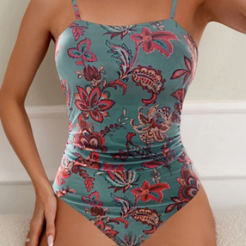 Damen Einteiler Badeanzug mit floralem Raffungselement Drune