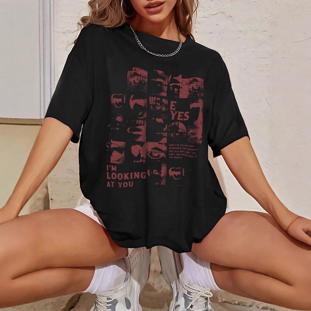 Damen Oversized T-Shirt mit kreativem Schriftzug und lässigem Schnitt Drune