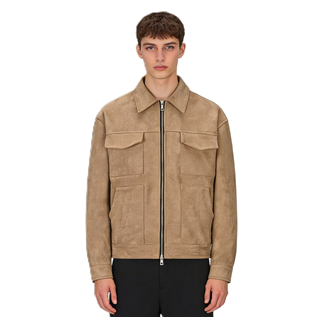 Herren Veloursleder-Overshirt mit vier Pattentaschen und Zwei-Wege-Reißverschluss Drune