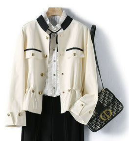 Damen Modische Jacke mit Stehkragen und Knopfleiste Drune