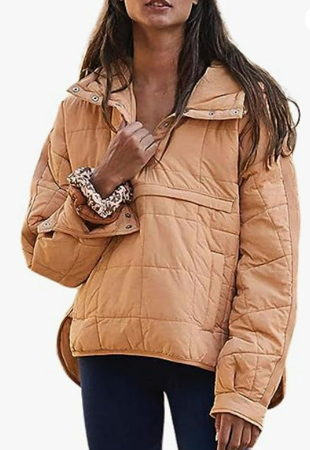 Damen Gefütterter Stepp-Anorak-Pullover mit Kapuze Drune