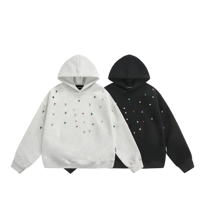Damen Oversize-Kapuzenpullover mit Strassapplikationen und Relaxed-Schnitt Drune