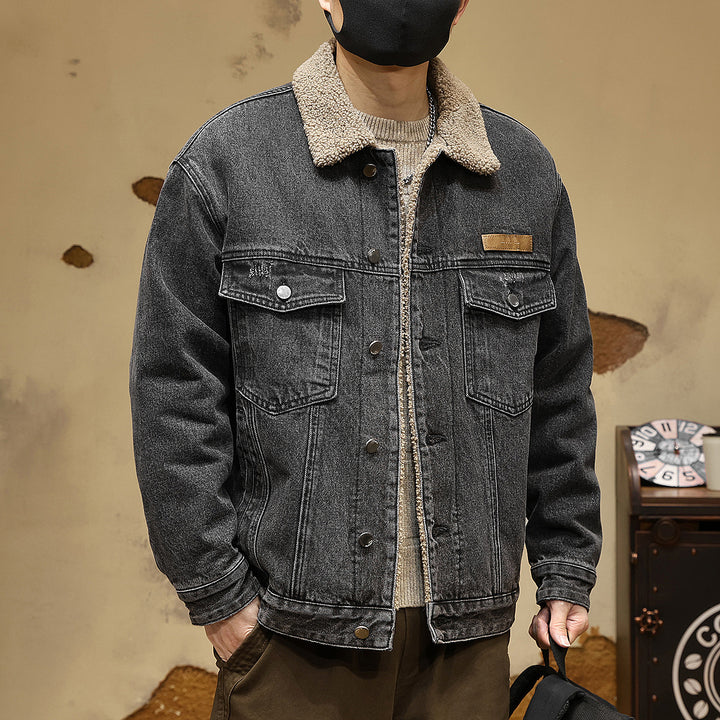 Herren Gemütliche Denimjacke mit Kunstfellkragen Drune