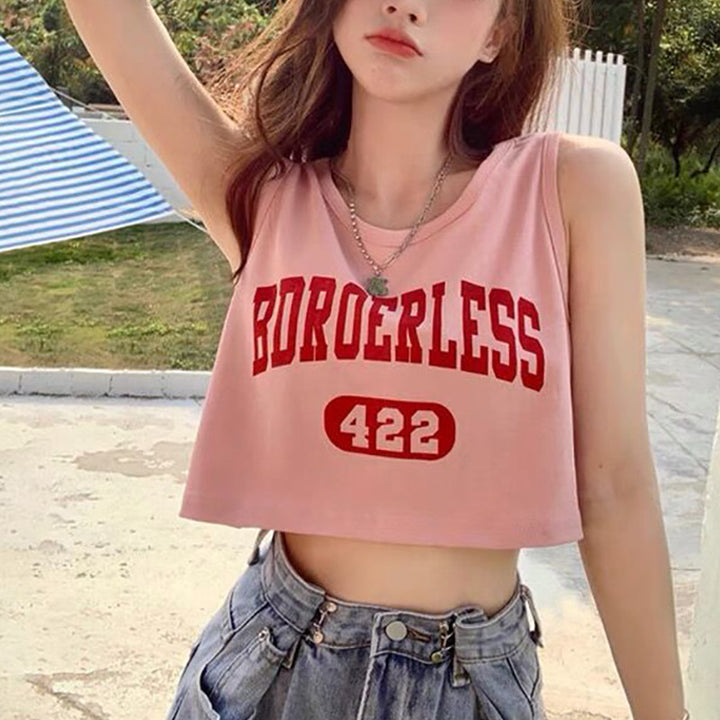 Damen lässiges Crop-Top mit kreativem Schriftzug und bequemen Materialien Drune