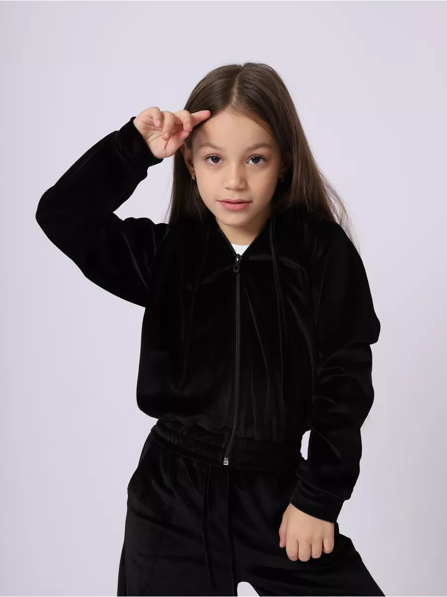 Damen Velours Sweatanzug mit Kapuze und elastischem Bund Drune