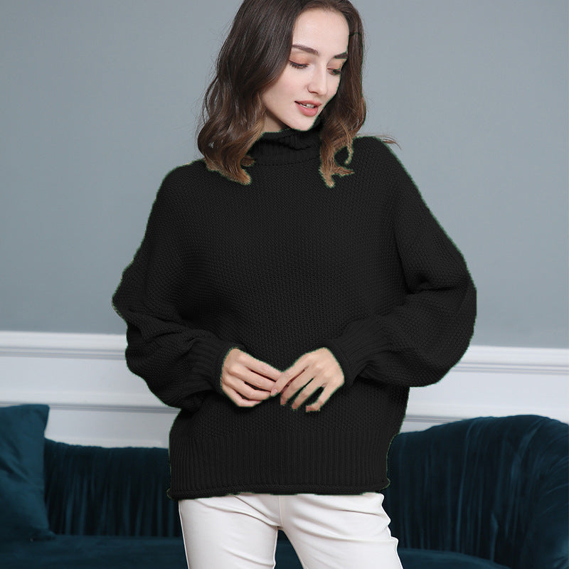 Damen Grobgestrickter Rollkragenpullover mit Ballonärmeln Drune