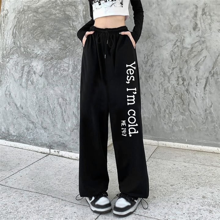 Damen nan weite Jogginghose hochgeschnitten mit seitlichem Statementprint und elastischem Bund Drune