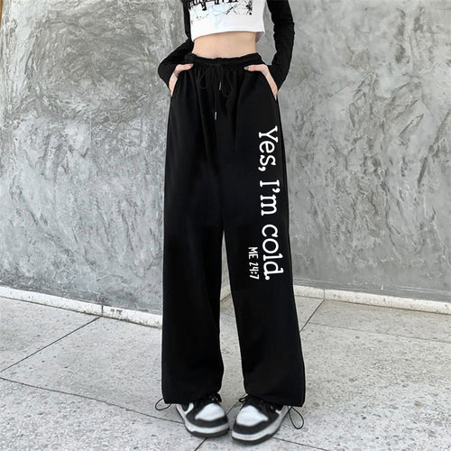 Damen nan weite Jogginghose hochgeschnitten mit seitlichem Statementprint und elastischem Bund Drune