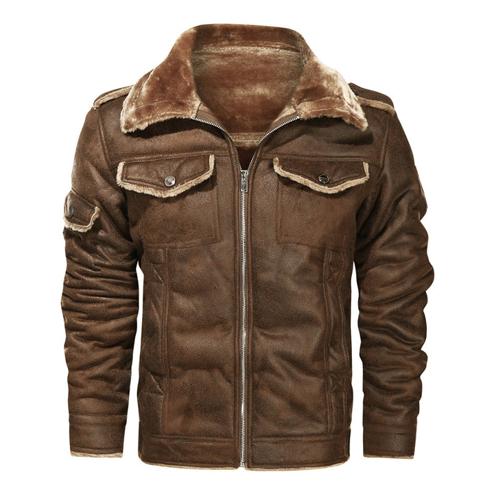 Herren Bikerjacke aus Lederimitat mit Teddyfell-Futter und asymmetrischem Reißverschluss Drune