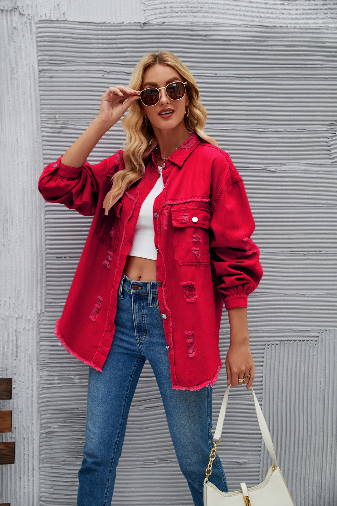Damen Oversized Jeansjacke mit modernen Destroyed-Details Drune