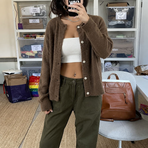 Damen kuscheliger Mohair-Cardigan mit Perlmuttknöpfen und oversized Passform Drune