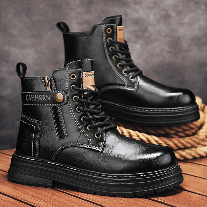 Herren robuste Lederoptik Combat-Boots mit seitlichem Reißverschluss und gepolsterter Plateausohle Drune