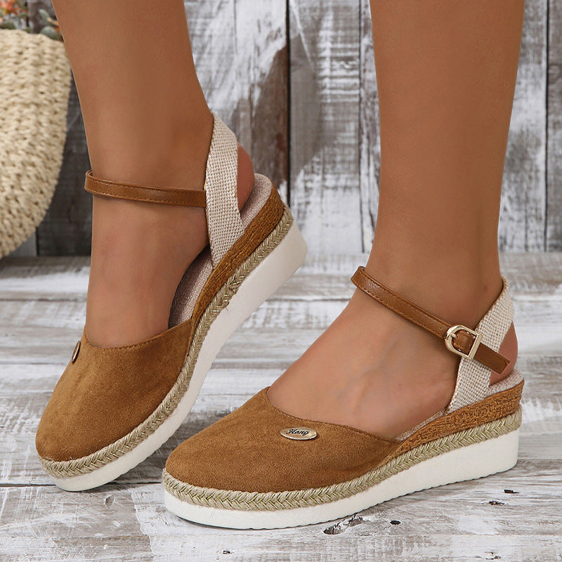 Damen Wedge-Pantoletten mit elastischen Riemen und komfortabler Fußbettgestaltung Drune