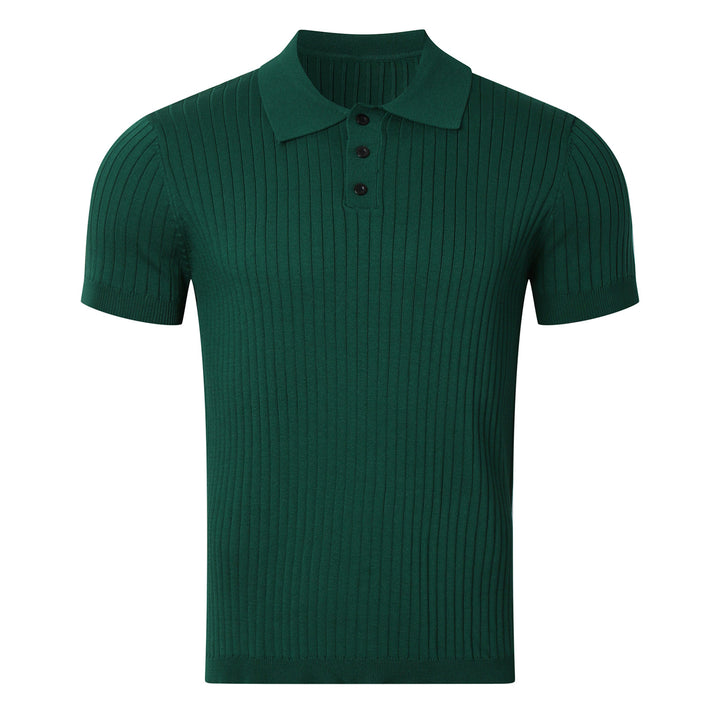 Herren nan schmal geschnittenes geripptes Poloshirt aus Feinstrick mit Kurzarm und Polokragen Drune