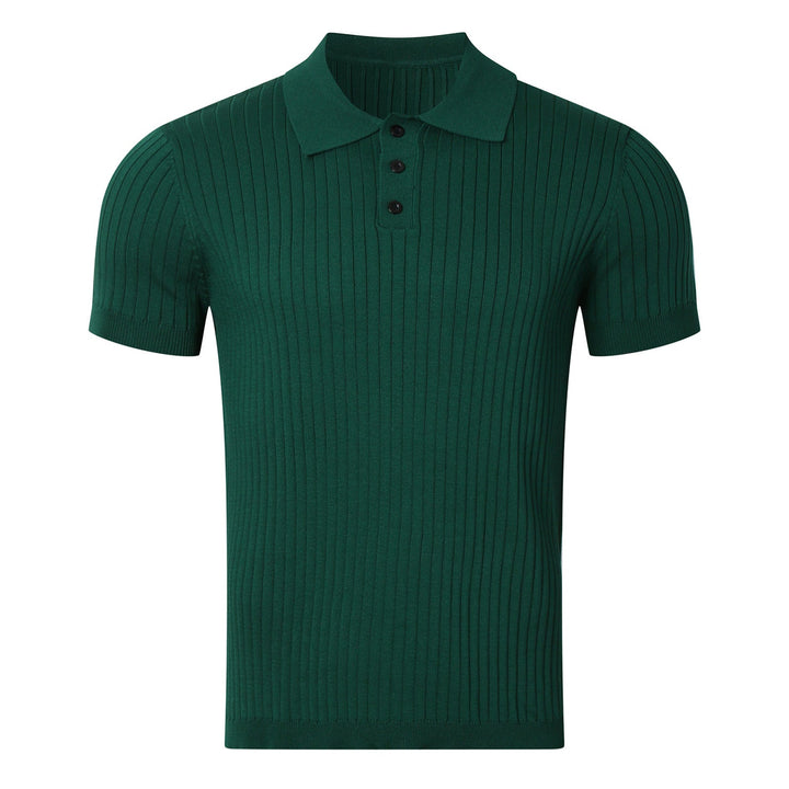 Herren nan schmal geschnittenes geripptes Poloshirt aus Feinstrick mit Kurzarm und Polokragen Drune