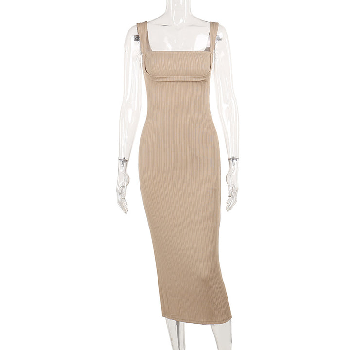 Damen figurbetontes Midi-Kleid mit quadratischem Ausschnitt und feinen Rippdetails Drune