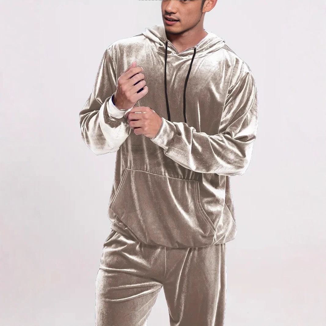Herren Samt-Trainingsanzug mit Kapuzenpullover und gerader Jogginghose Drune