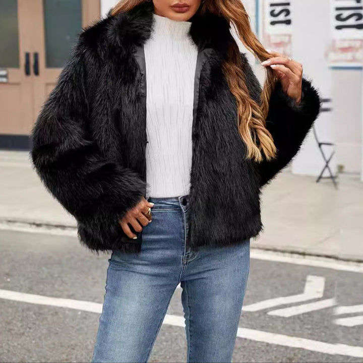 Drune | Damen Kunstpelz Kurzes Jacket Trendy Kragen