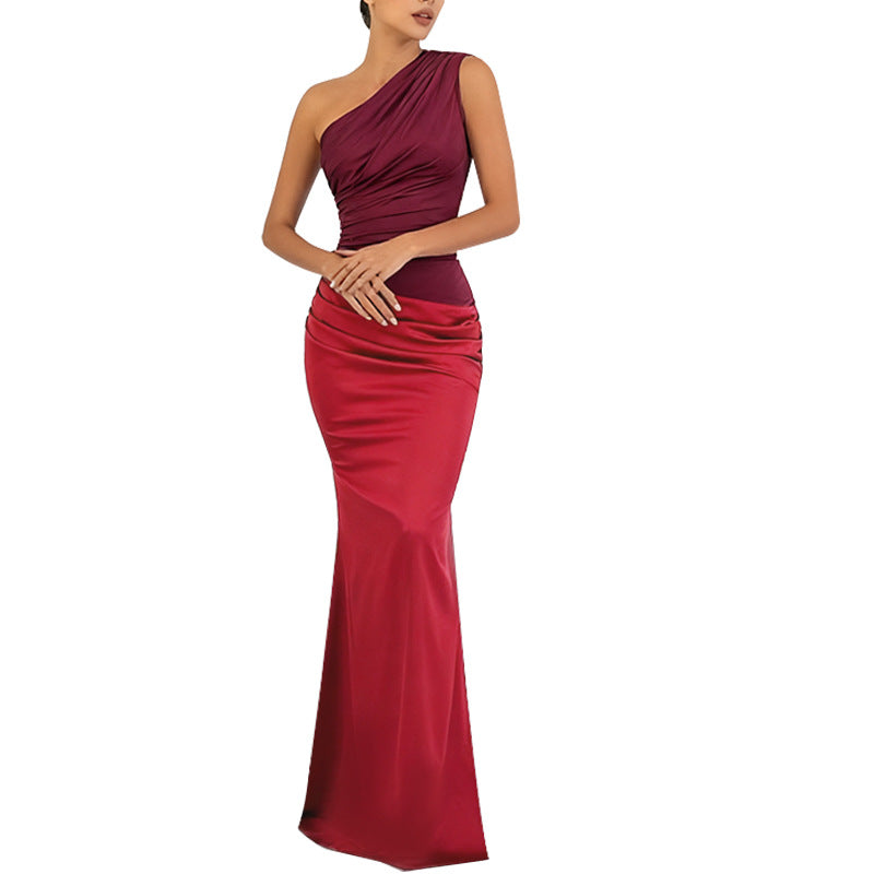 Damen elegantes Maxikleid mit asymmetrischem Oberteil und fließendem Saum Drune