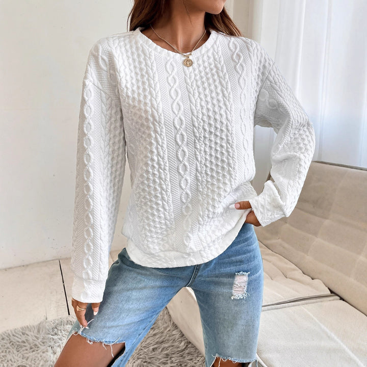 Damen Zopfmuster‑Sweatshirt mit Rundhals, texturierter Oberfläche und lockerer Passform Drune