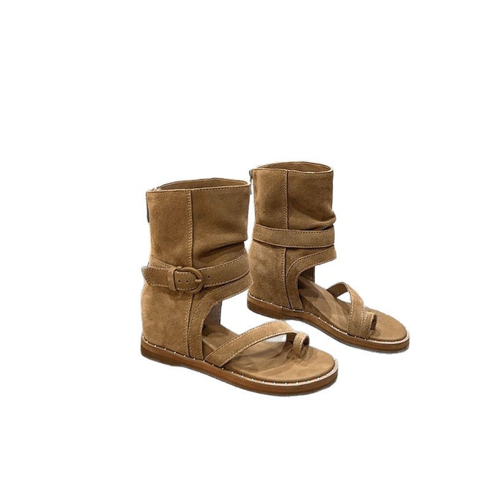 Damen knöchelhohe Veloursleder‑Sandalette mit Zehenring und verstellbarem Schaftriemen Drune