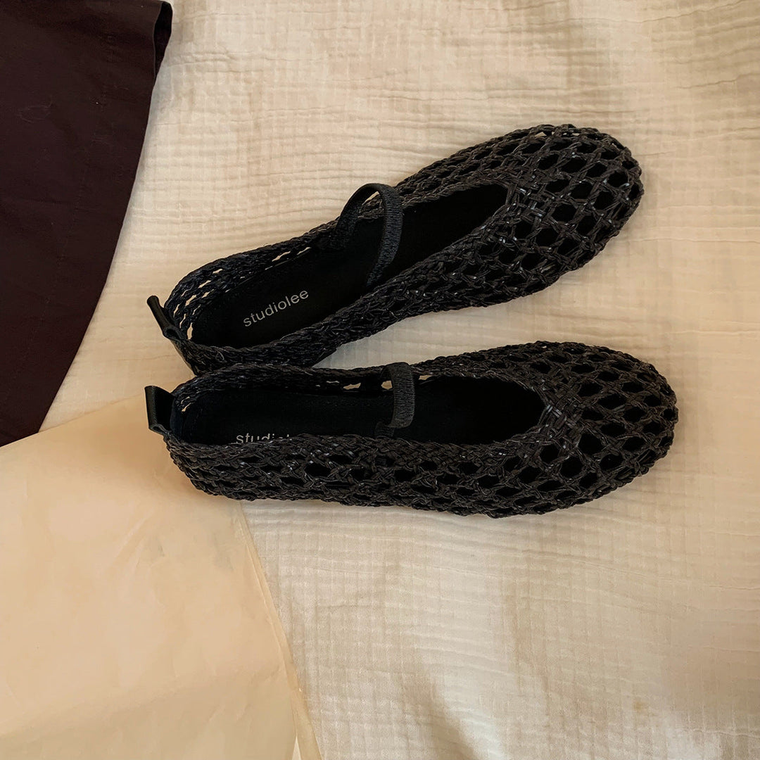 Damen Ballerina-Sandalen mit luftiger Netzstruktur und elastischem Riemen Drune