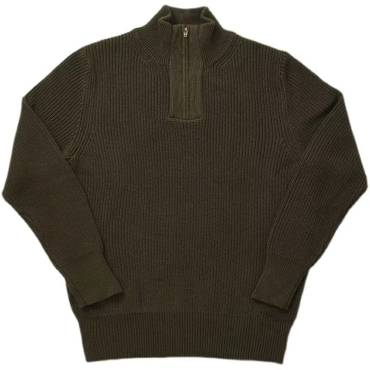 Herren Grobgerippter Halbzip-Strickpullover mit Stehkragen Drune