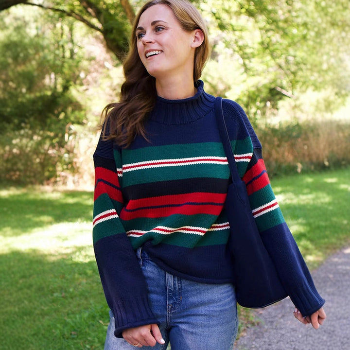 Damen Gestreifter Oversize-Strickpullover mit Raglanärmeln Drune