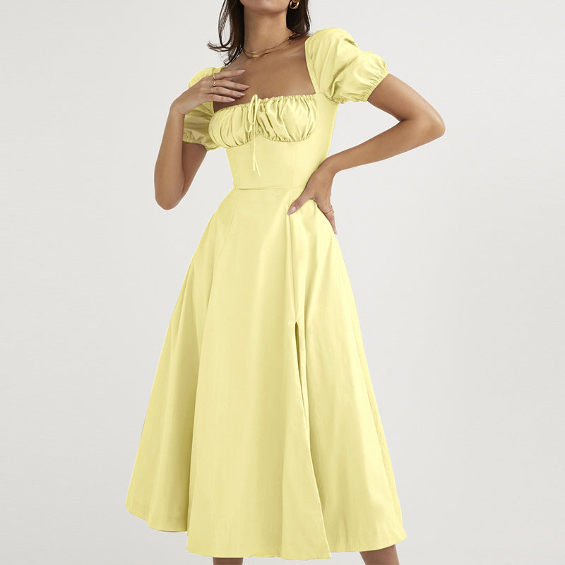 Damen Maxikleid mit schulterfreiem Design und voluminösen Puffärmeln Drune