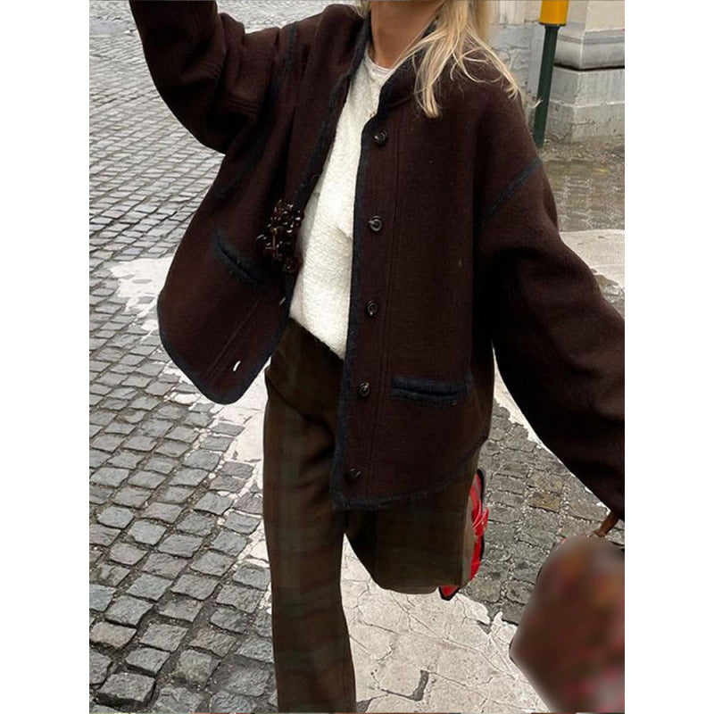 Damen lässige Wolljacke mit Taschen und oversized Schnitt Drune